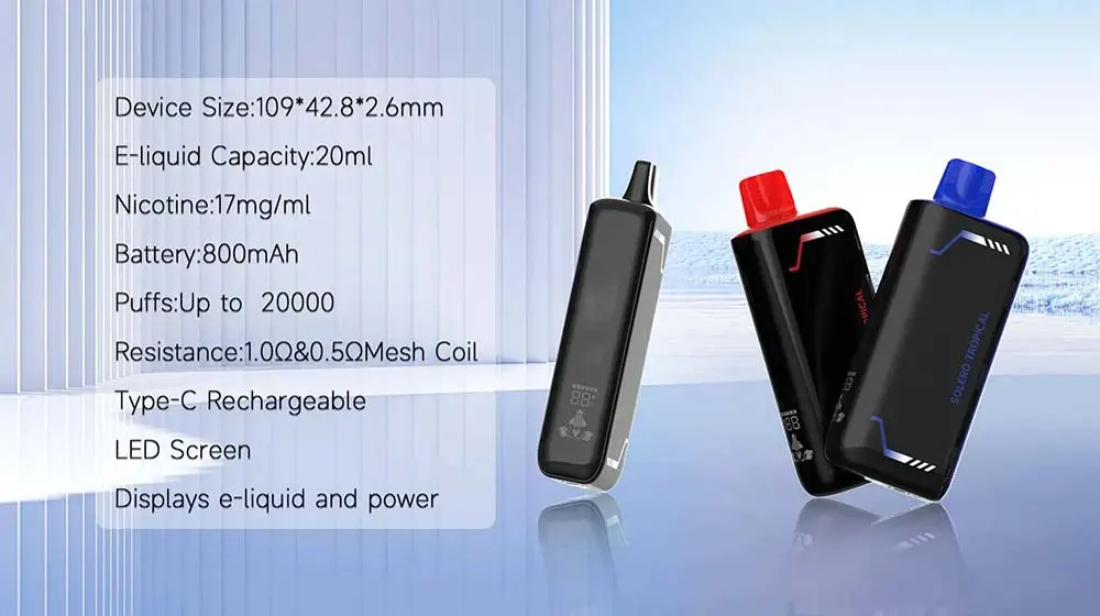 20ml E-liquid Premium Rechargeable Disposable Vape 20000 Puffs 800mAh Dual Mesh Coil with LED Display Screen