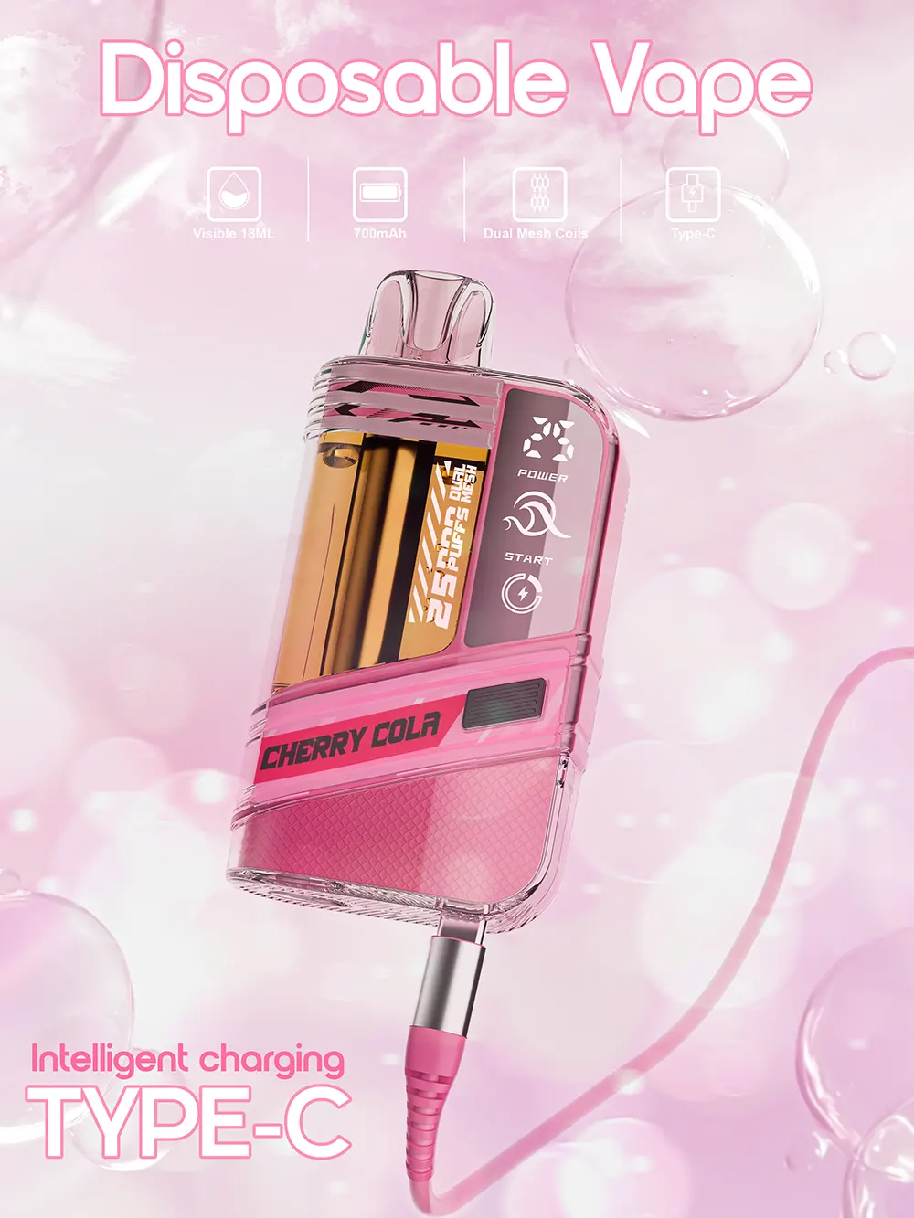 Crystal Dual Coil Disposable Vape Pod Prefilled 18ml 25,000 Puffs with RGB Battery Indicator