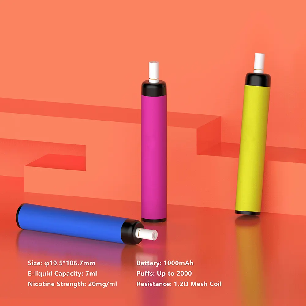 High-Puff Disposable Vape with Filter Tip 9ml E-liquid 2000 Puffs 1000mAh Battery 1.2Ω Mesh Coil