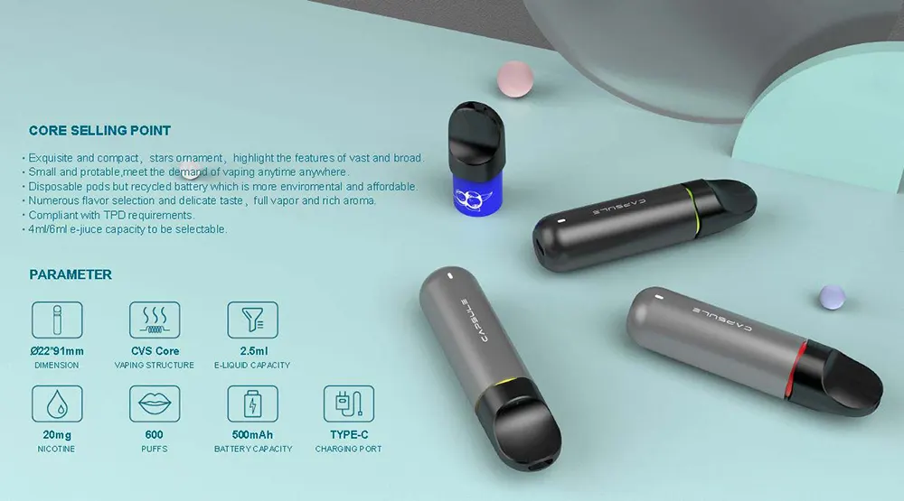 TPD-Compliant Stylish Disposable Vape Pen with Replaceable Pod 2.5ml E-Liquid 20mg Nicotine