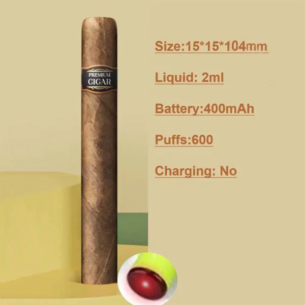 Electronic Cigar Style Disposable Vape 600 Puffs 2ML Capacity 400mAh Battery 1.3Ω Mesh Coil