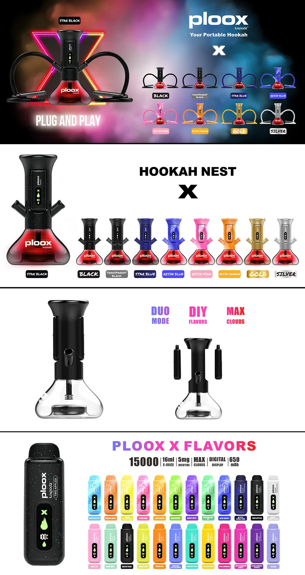 Modern Digital Hookah with Dual Hookah Sticks Plug-and-Play Max Vapor Output