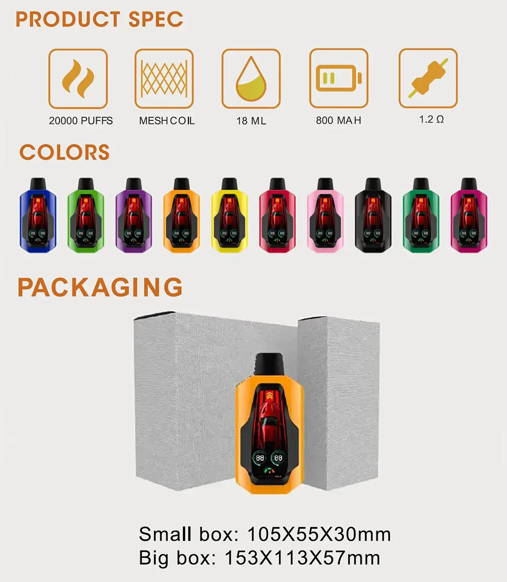  18ml E-Liquid 800mAh Disposable Vape with Large Display Screen with LED Indicators 