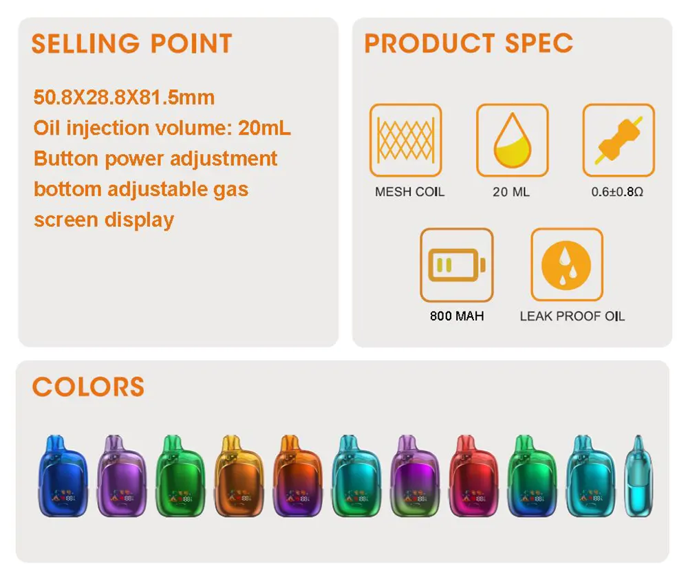 20ml E-Liquid Disposable Vape with Coil Mode Selection and Screen Display 