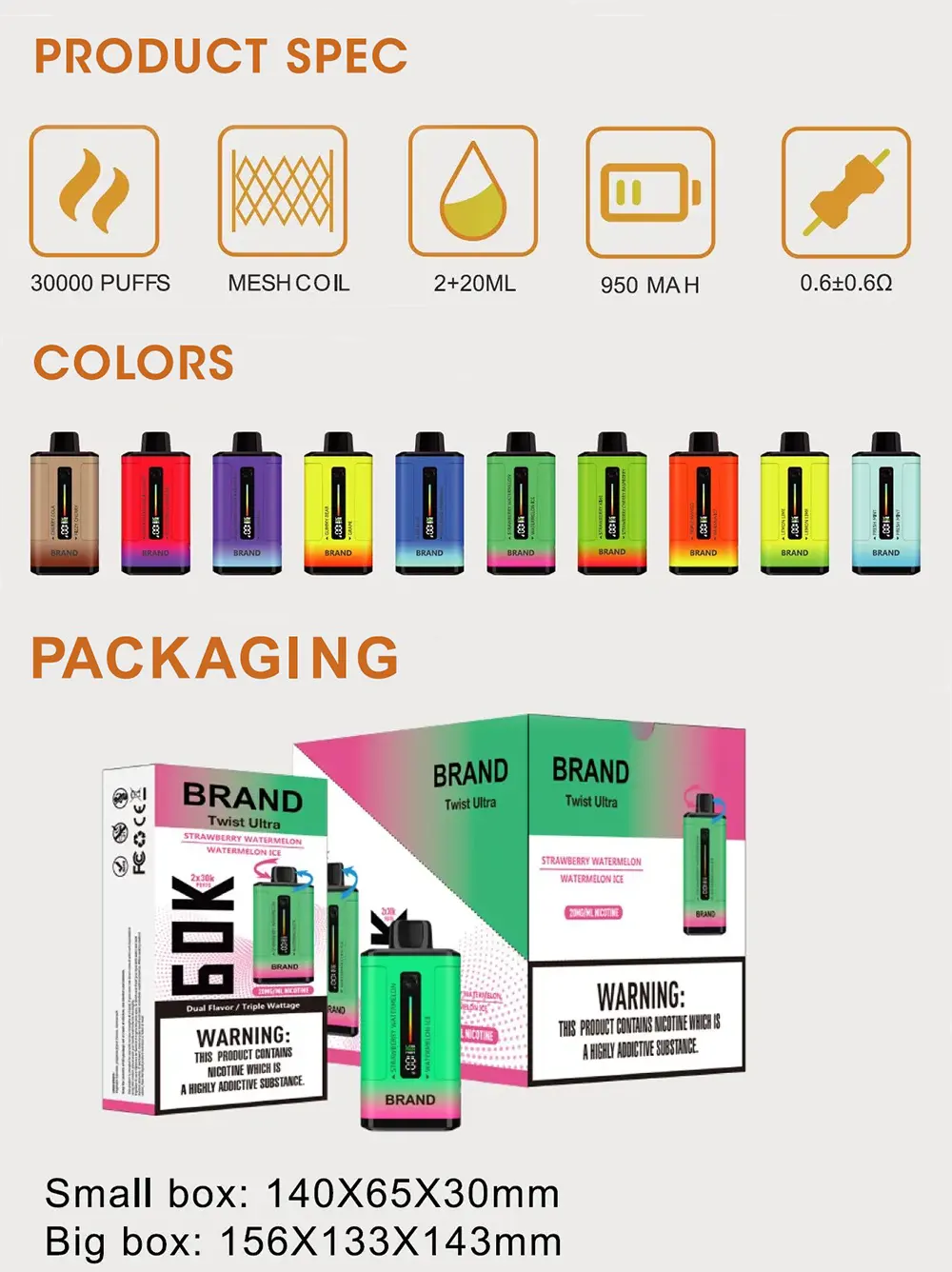  30,000-Puff Disposable Vape with Dual Coil and Modular 2+20ml E-Liquid 