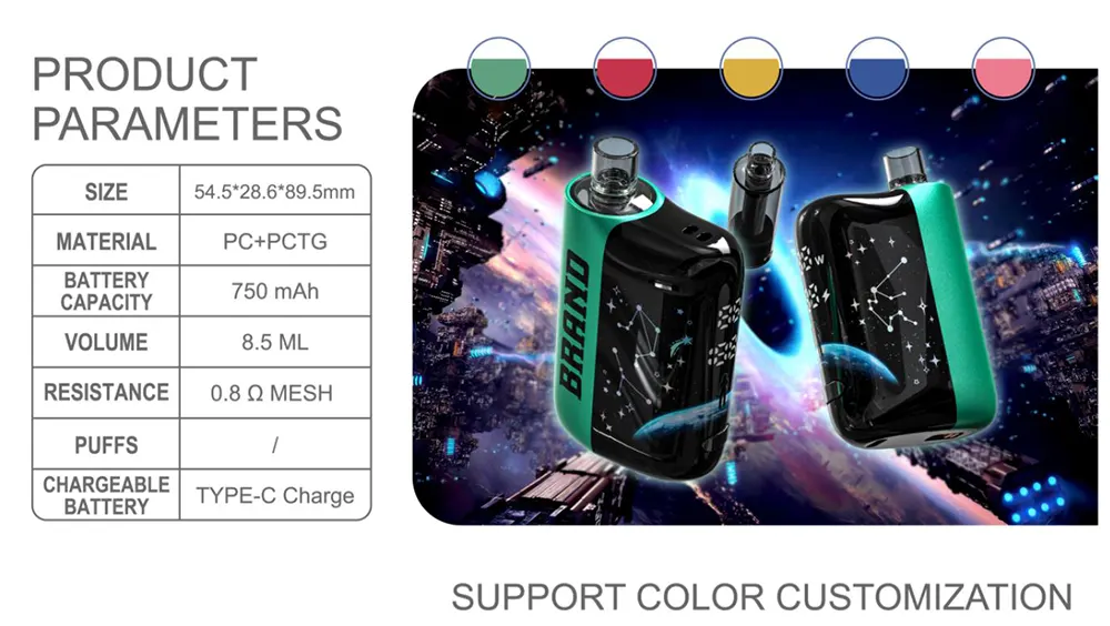  Compact 8.5ML Disposable Vape Device 750mAh Battery Mesh Coil Zodiac Constellation Starry Design   