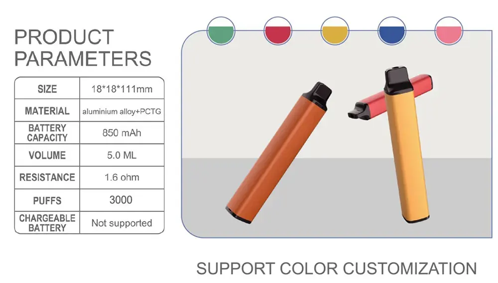     Compact Slim 5ML Mini Disposable Vape 3000 Puffs Aluminium Alloy Lightweight Portable Design 