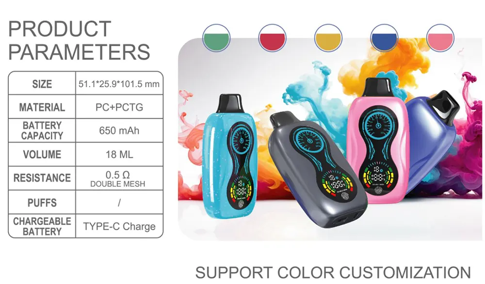   Long-Lasting 18ML Vape Device 650mAh Rechargeable Dual Mesh Coil Type-C Charging Enhanced Flavor  