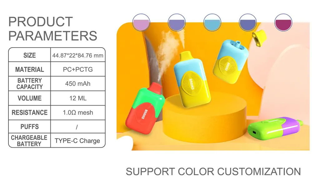  Pocket-Size 12ML Vape Pen 450mAh Rechargeable Mesh Coil Modern Color Contrast Body 