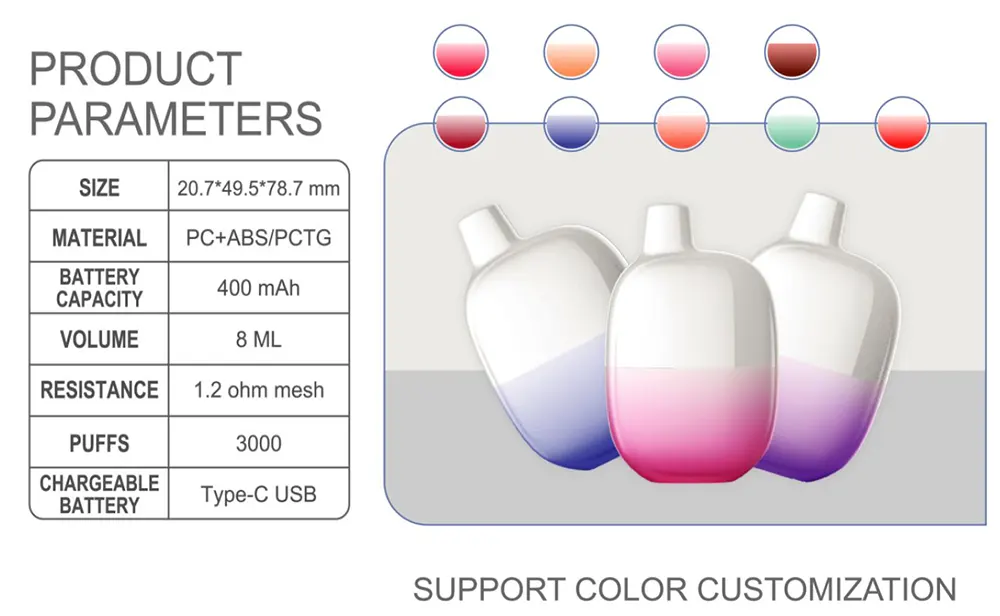   Slim 3000 Puff Vape Device with 8ml 400 mAh –Vape Factory OEM/ODM Supplier Model  