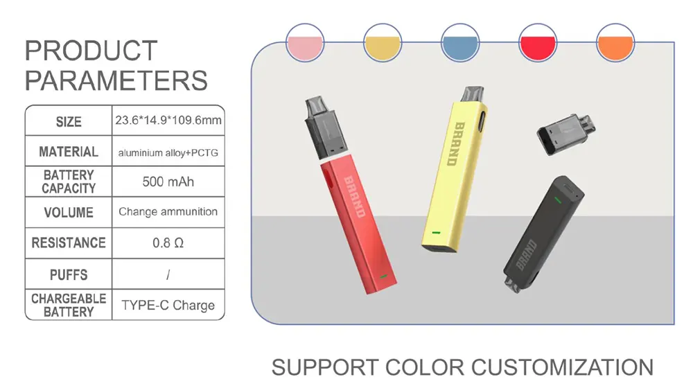     Ultra Slim Lightweight Vape POD System 500mAh Aluminium Alloy Mesh Coil Changeable Cartridge 